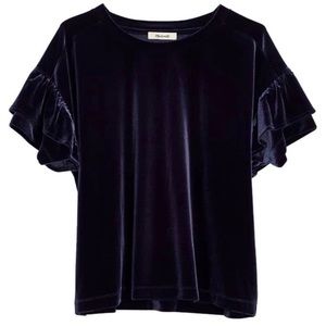 Madewell Blue Velvet Flutter Sleeve Top Size: Medium